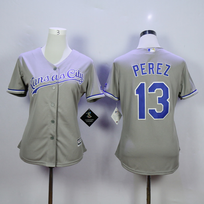 Women Kansas City Royals #13 Perez Grey MLB Jerseys